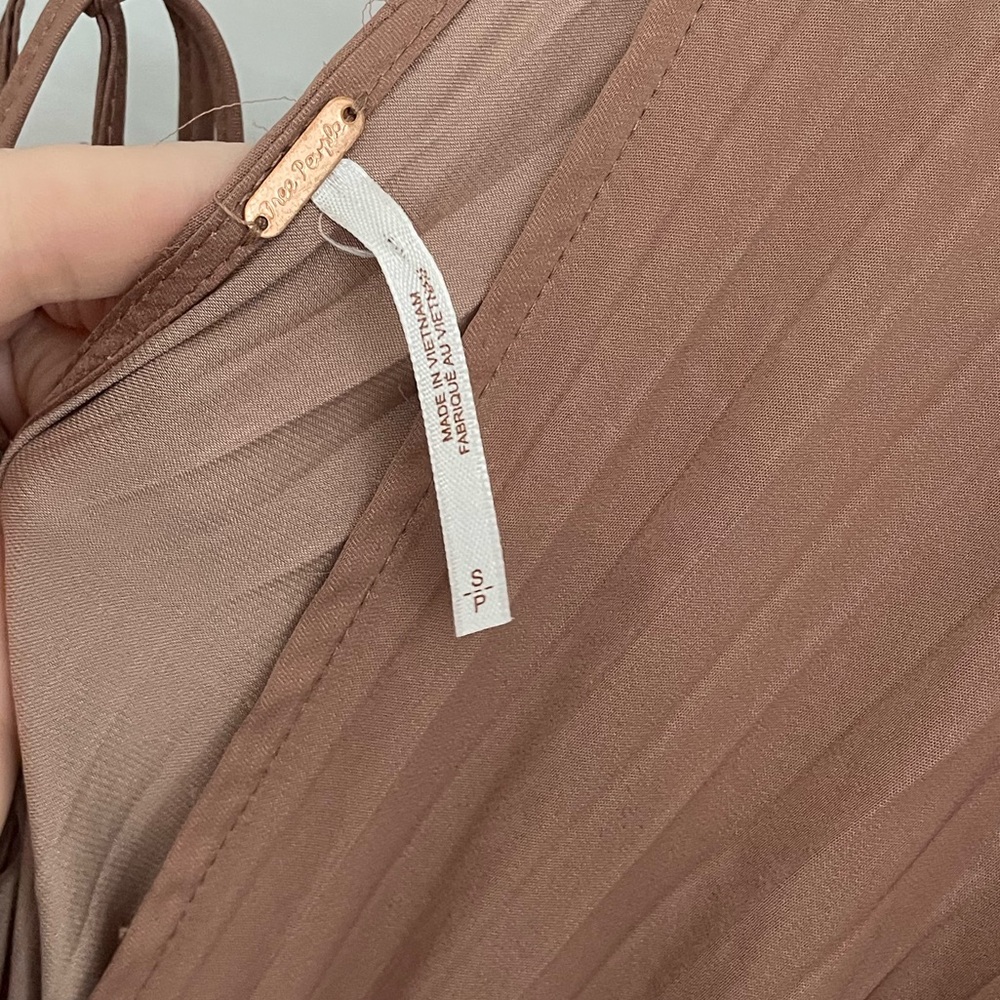 Free People Arzel Mini Dress Long Sleeve Cinnamon Size Small Pleated Boho.    11 - Picture 9 of 16